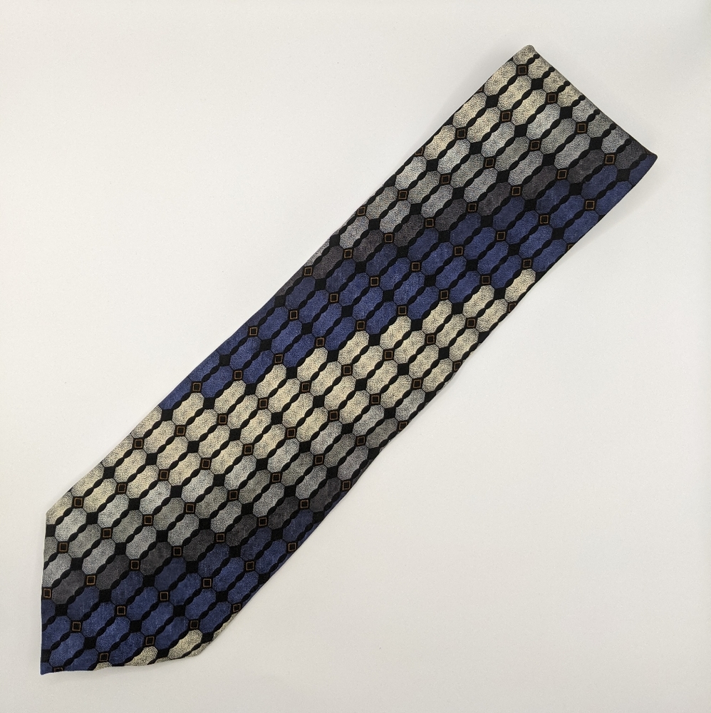 Kenneth Cole - Blue and Silver Geometric Pattern Men's Neck Tie